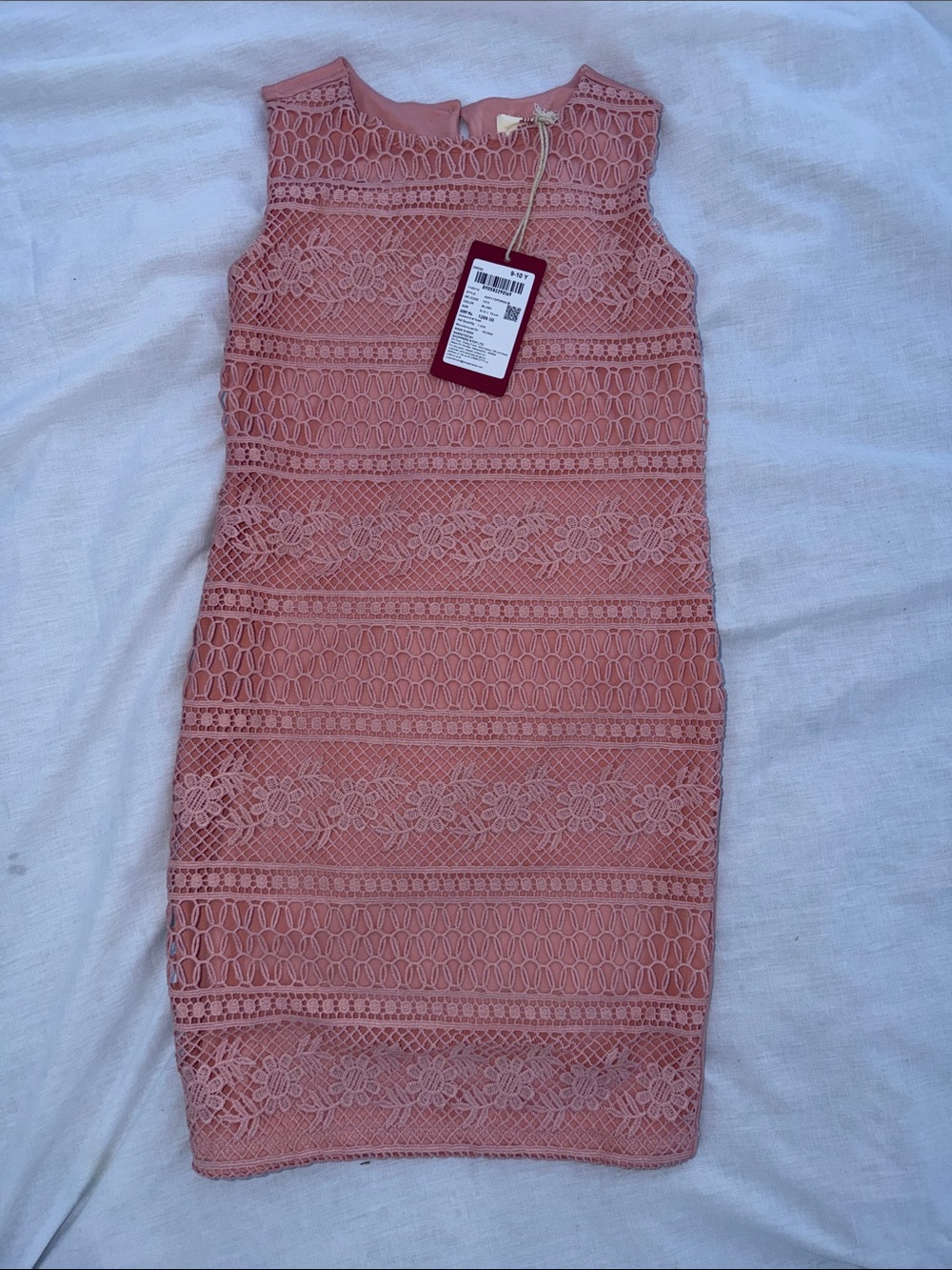 Girls Sleeveless Pink/Peach Lace Dress